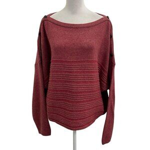 prAna Wool Blend Boat Neck Oversized Boxy Stripe Sweater Red size XL